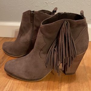 Steve Madden Ohio Taupe Fringe Ankle Booties